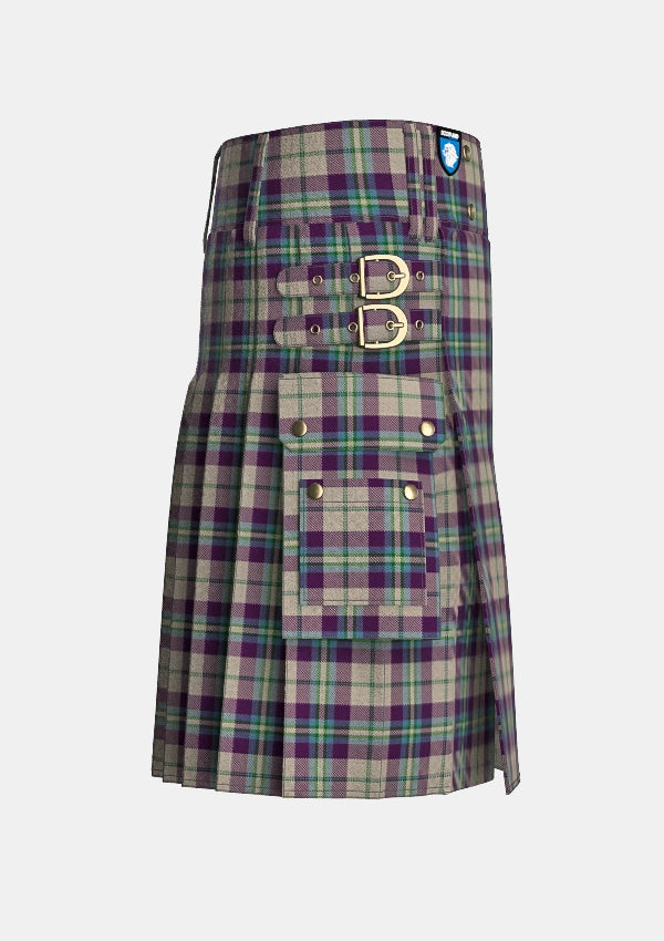 Utility_Shiel_Purple_Tartan_7583_kilt_right_image_with_pleated_design_and_adjustable_buckles_for_men