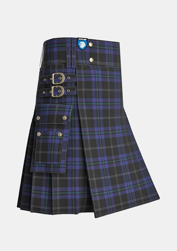 Utility_Silver_Thistle_Tartan_6686_kilt_side_image_with_pleated_design_and_adjustable_buckles_for_men