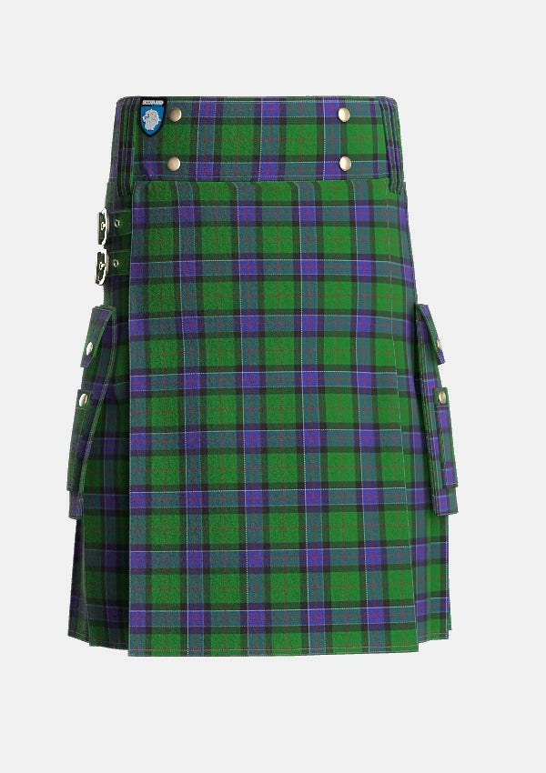 Utility_Sinclair_Hunting_VS_Tartan_889_kilt_front_image_with_pleated_design_and_adjustable_buckles_for_men