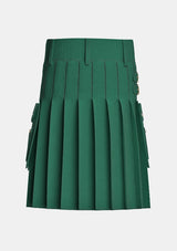 Utility_Solid_Green_Tartan_kilt_back_image_with_pleated_design_and_adjustable_buckles_for_men