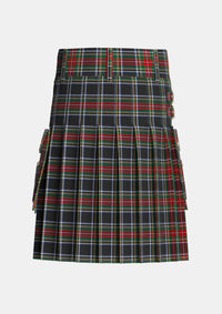 Utility_Stewart_Black_3_Tartan_1073_kilt_back_image_with_pleated_design_and_adjustable_buckles_for_men