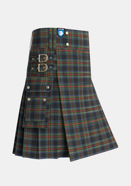 Utility_Stewart_Black_Tartan_1061_kilt_side_image_with_pleated_design_and_adjustable_buckles_for_men