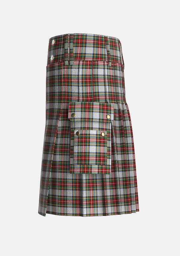 Utility_Stewart_Dress_1_Tartan_1765_kilt_left_image_with_pleated_design_and_adjustable_buckles_for_men