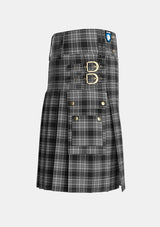 Utility_Stewart_Mourning_3_Tartan_1247_kilt_right_image_with_pleated_design_and_adjustable_buckles_for_men