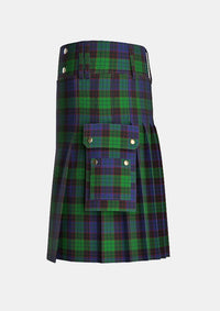 Utility_Stewart_Old_Tartan_319_kilt_left_image_with_pleated_design_and_adjustable_buckles_for_men