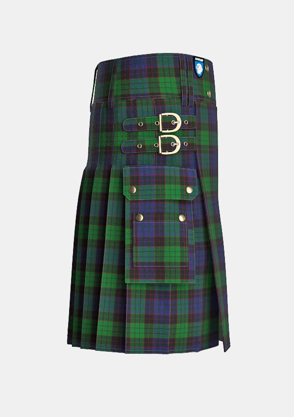 Utility_Stewart_Old_Tartan_319_kilt_right_image_with_pleated_design_and_adjustable_buckles_for_men