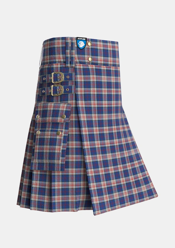 Utility_Stewart_of_Appin_Hunting_Dress_Tartan_481_kilt_side_image_with_pleated_design_and_adjustable_buckles_for_men