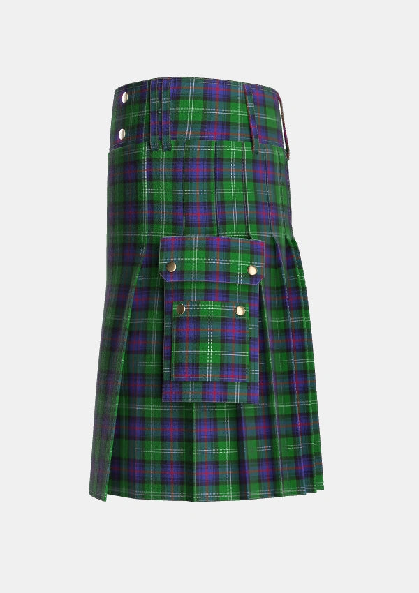 Utility_Sutherland_2_Tartan_930_kilt_left_image_with_pleated_design_and_adjustable_buckles_for_men