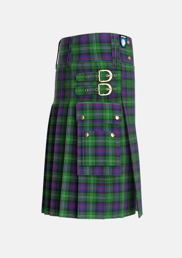 Utility_Sutherland_2_Tartan_930_kilt_right_image_with_pleated_design_and_adjustable_buckles_for_men