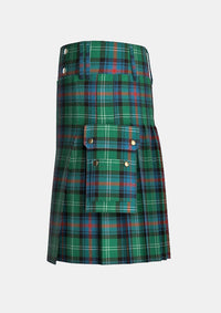 Utility_Sutherland_tartan_kilt_left_image_with_pleated_design_and_adjustable_buckles_for_men