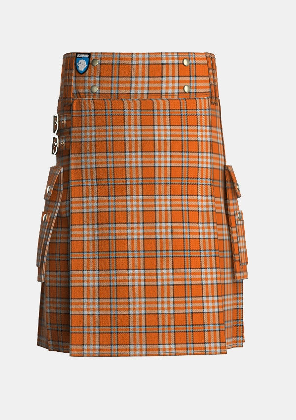 Utility_Tennessee_Volunteer_Tartan_kilt_front_image_with_pleated_design_and_adjustable_buckles_for_men