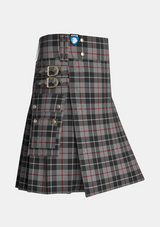 Utility_Thompson_Grey_Tartan_3597_kilt_side_image_with_pleated_design_and_adjustable_buckles_for_men