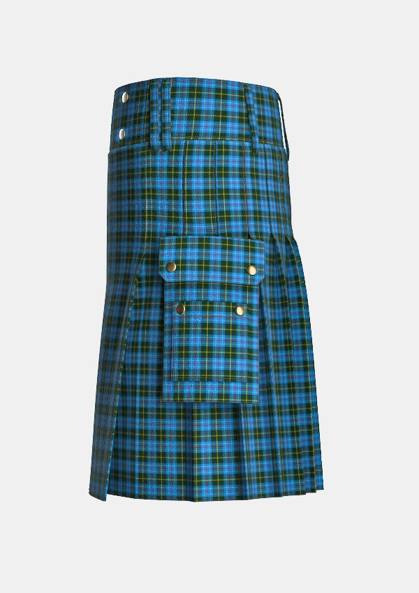Utility_Town_of_Kirkland_Lake_Tartan_12431_kilt_left_image_with_pleated_design_and_adjustable_buckles_for_men