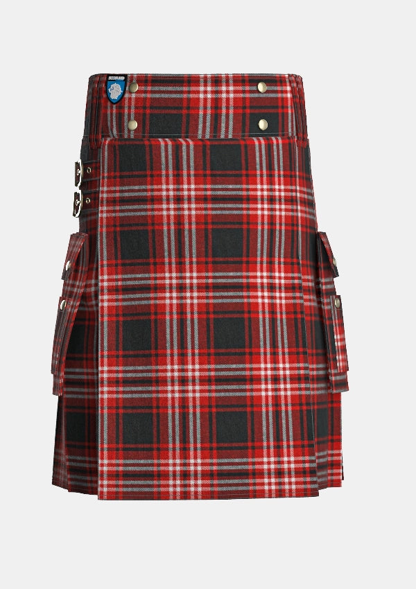 Utility_Tweedside_Red_Tartan_kilt_front_image_with_pleated_design_and_adjustable_buckles_for_men