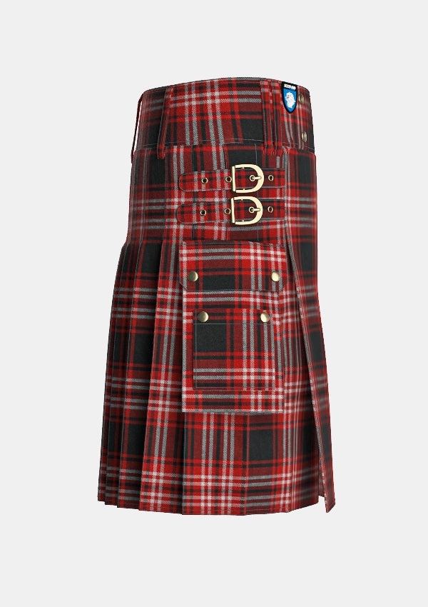 Utility_Tweedside_Red_Tartan_kilt_right_image_with_pleated_design_and_adjustable_buckles_for_men