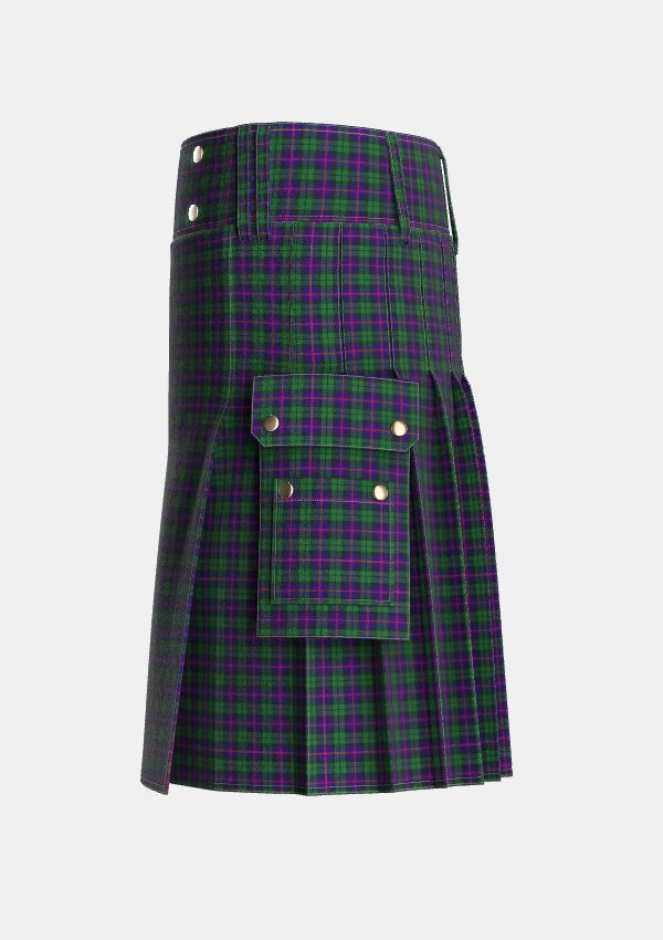 Utility_Urquhart_2_Tartan_1086_kilt_left_image_with_pleated_design_and_adjustable_buckles_for_men