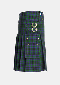 Utility_Urquhart_Logan_Tartan_774_kilt_right_image_with_pleated_design_and_adjustable_buckles_for_men