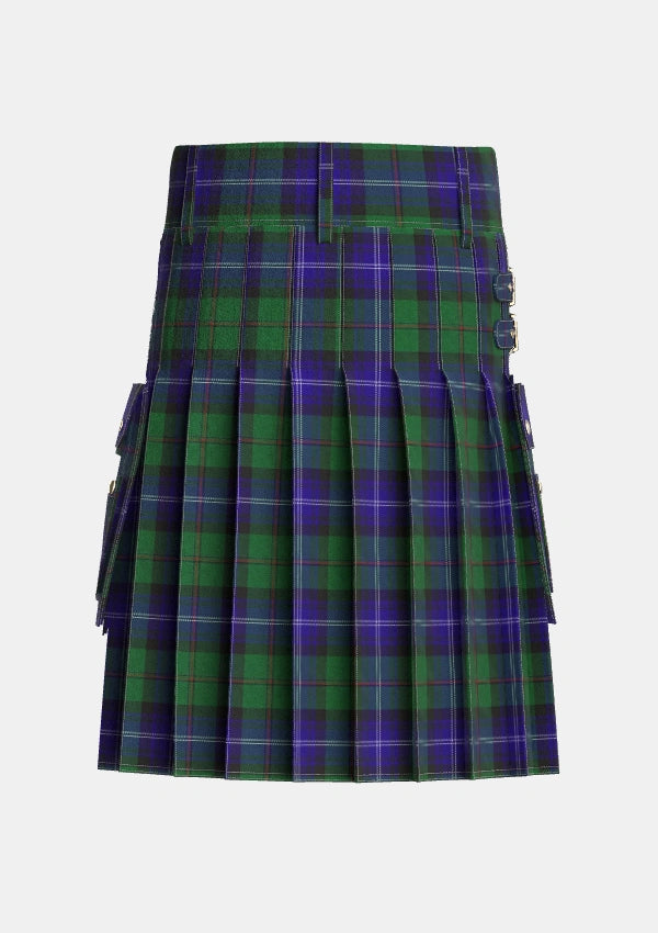 Utility_Urquhart_White_Line_Tartan_623_kilt_back_image_with_pleated_design_and_adjustable_buckles_for_men