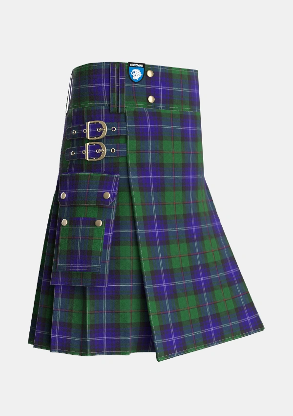 Utility_Urquhart_White_Line_Tartan_623_kilt_side_image_with_pleated_design_and_adjustable_buckles_for_men