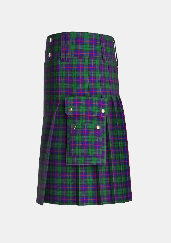 Utility_Urquhart_tartan_1086_kilt_left_image_with_pleated_design_and_adjustable_buckles_for_men
