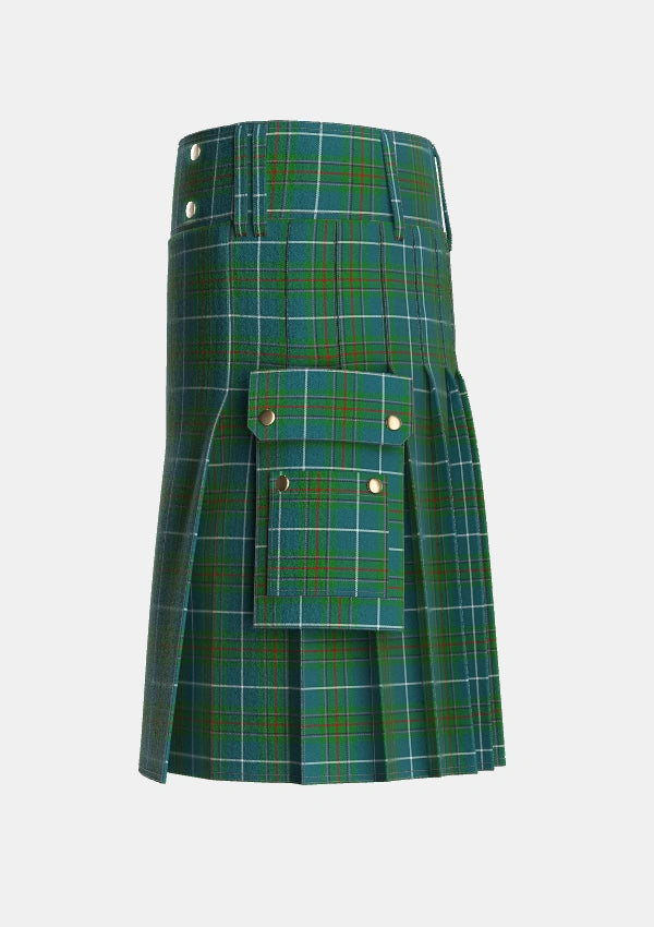 Utility_Vipont_White_line_Tartan_1479_kilt_left_image_with_pleated_design_and_adjustable_buckles_for_men