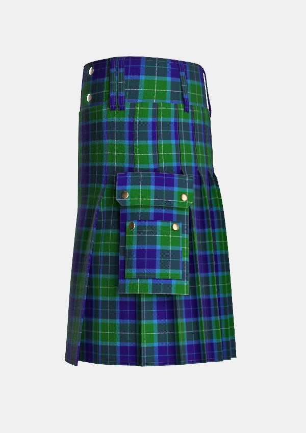 Utility_Wallace_Blue_Tartan_46_kilt_left_image_with_pleated_design_and_adjustable_buckles_for_men