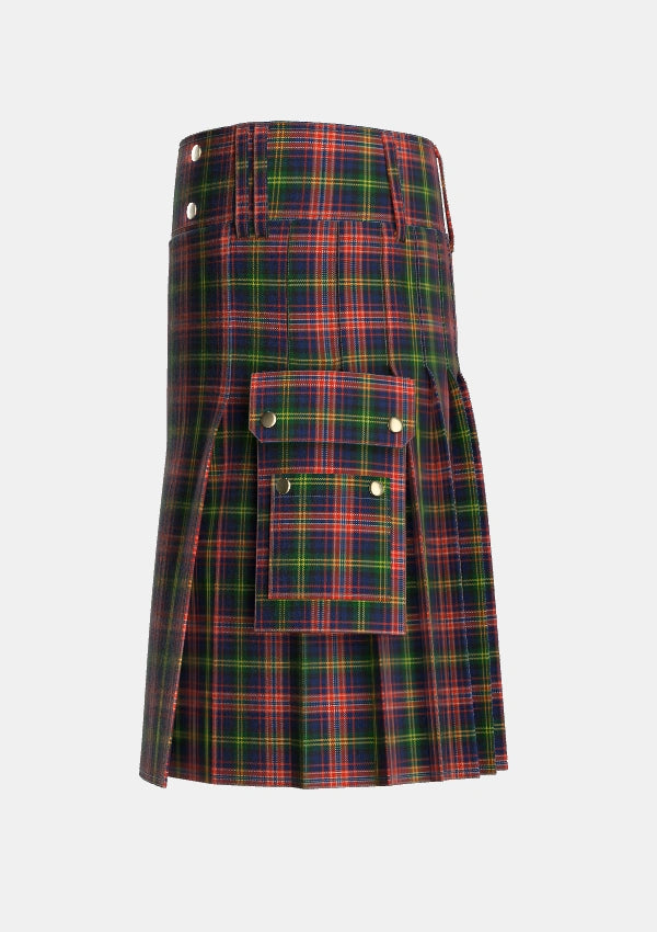 Utility_Watson_Kirby_Personal_Tartan_2808_kilt_left_image_with_pleated_design_and_adjustable_buckles_for_men