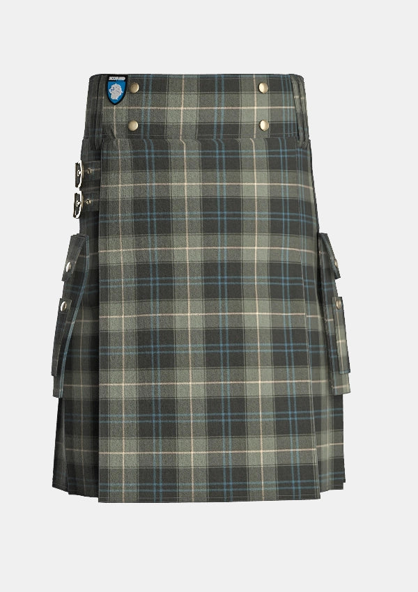 Utility_Weathered_Patriot_tartan_kilt_front_image_with_pleated_design_and_adjustable_buckles_for_men