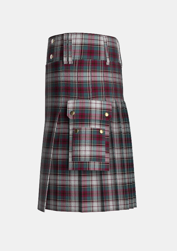 Utility_Whitehead_E_Tartan_14406_kilt_left_image_with_pleated_design_and_adjustable_buckles_for_men