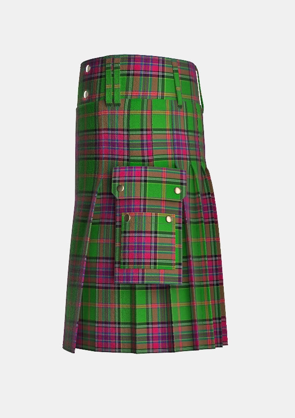 Utility_Whyte_John_Family_Tartan_14359_kilt_left_image_with_pleated_design_and_adjustable_buckles_for_men