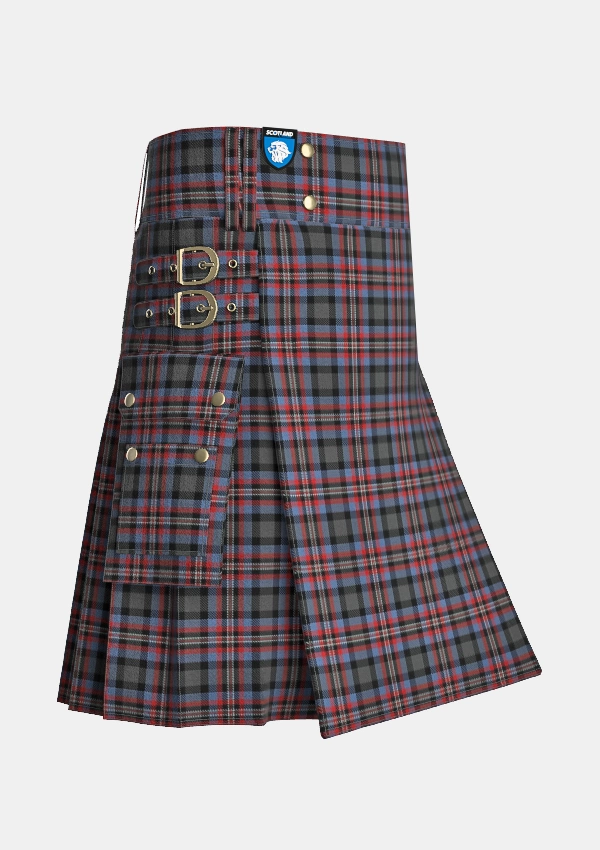 Utility_Wilkinson_Neil_Family_Tartan_12600_kilt_side_image_with_pleated_design_and_adjustable_buckles_for_men