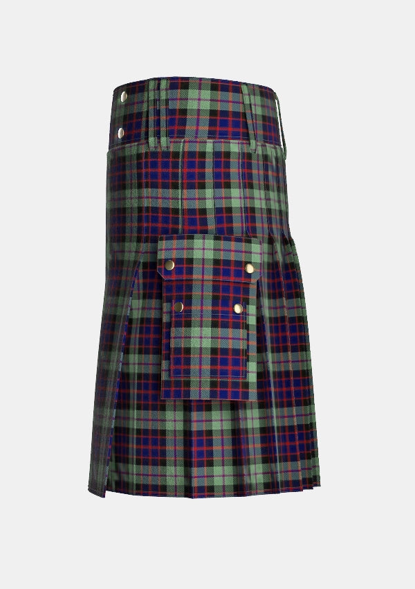 Utility_Williamson_Tartan_4077_kilt_left_image_with_pleated_design_and_adjustable_buckles_for_men