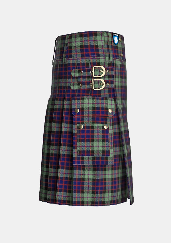 Utility_Williamson_Tartan_4077_kilt_right_image_with_pleated_design_and_adjustable_buckles_for_men