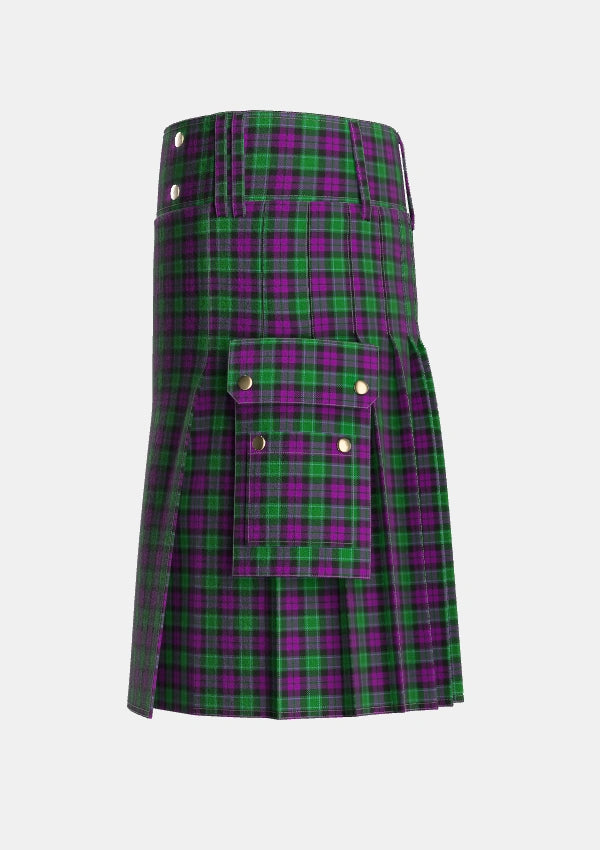 Utility_Wilsons_No150_Tartan_697_kilt_left_image_with_pleated_design_and_adjustable_buckles_for_men