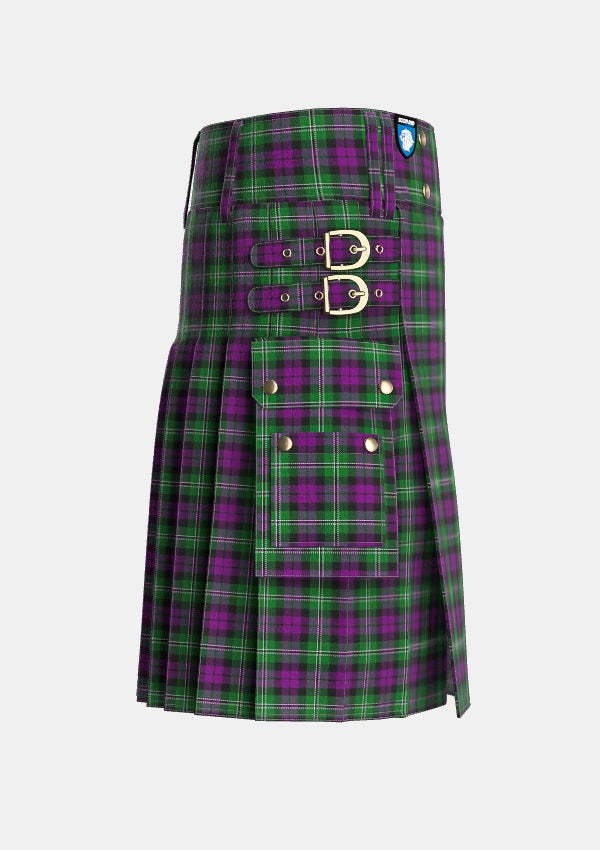 Utility_Wilsons_No175_Tartan_5593_kilt_right_image_with_pleated_design_and_adjustable_buckles_for_men