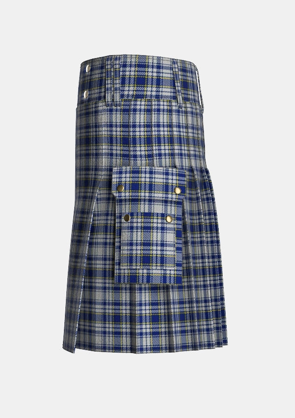 Utility_Youkshor_National_Tartan_kilt_left_image_with_pleated_design_and_adjustable_buckles_for_men