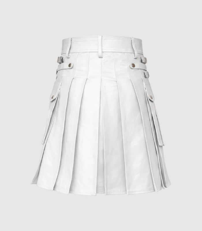 White Leather Kilt Back