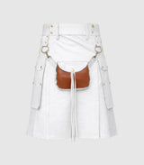 White Leather Kilt Front