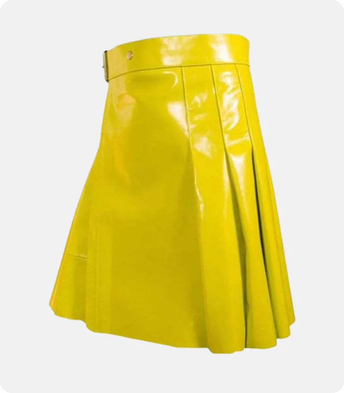 Women Yellow Leather Kilt