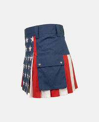 Women American Flag Traditional Cotton Utility Kilt Left Side