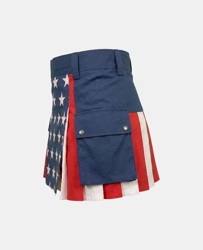 Women American Flag Traditional Cotton Utility Kilt Left Side
