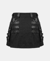 Women Black Gothic Fashion Utility Kilt Back