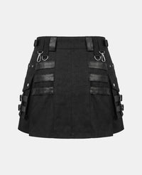 Women Black Gothic Fashion Utility Kilt Back