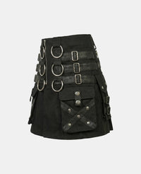 Women Black Gothic Fashion Utility Kilt Left Side