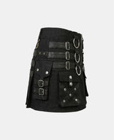 Women Black Gothic Fashion Utility Kilt Right Side