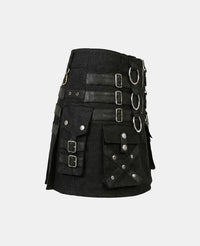 Women Black Gothic Fashion Utility Kilt Right Side