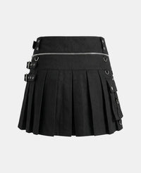Women Black Gothic Utility Kilt Back