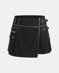 Women Black Gothic Utility Kilt Front 
