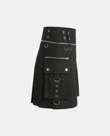 Women Black Gothic Utility Kilt Right Side