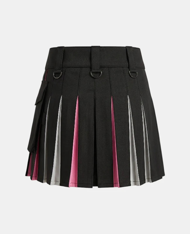 Women Black Multi-Color Pleated Rainbow Kilt Back